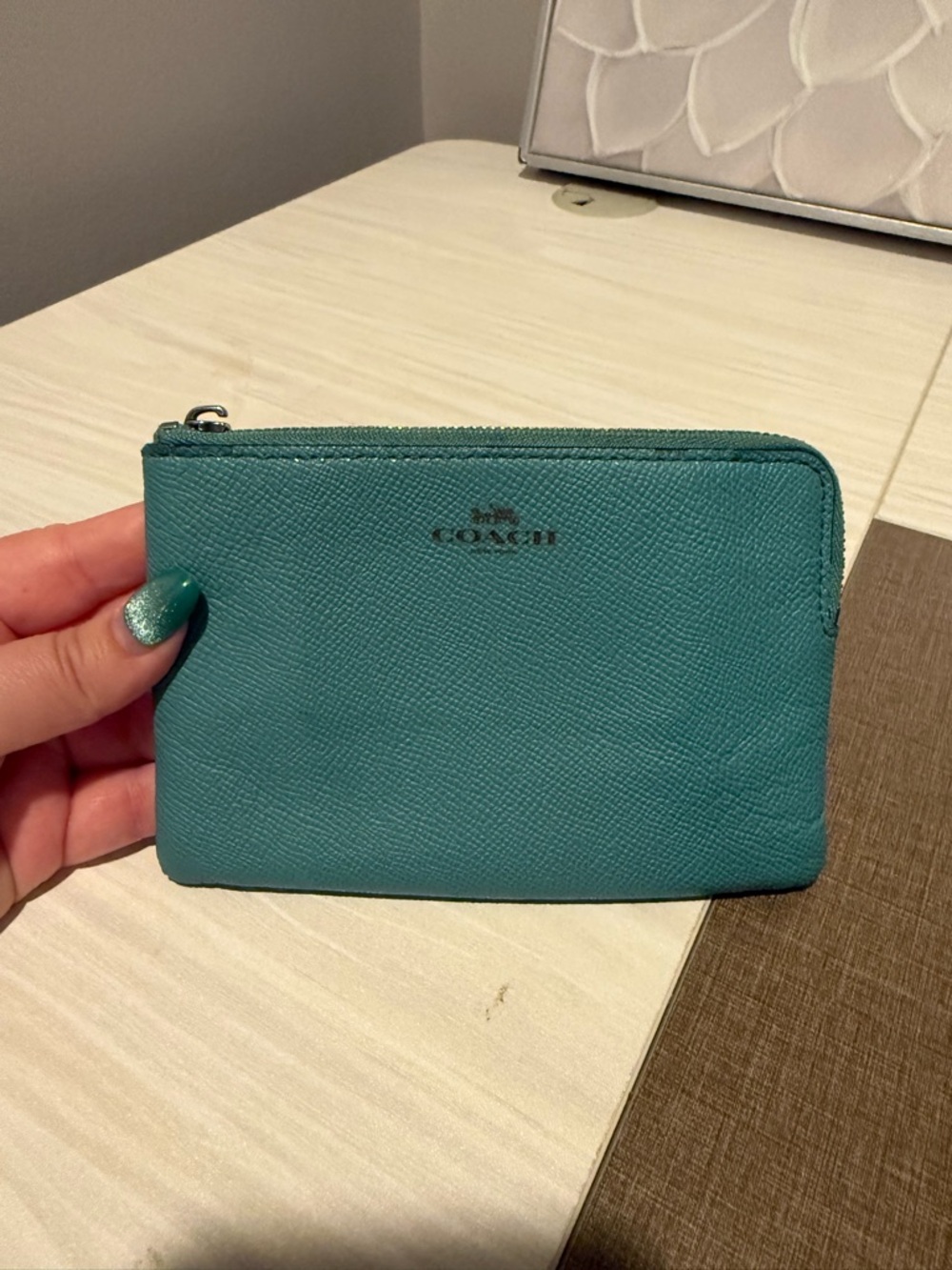 Coach Teal Leather Wristlet